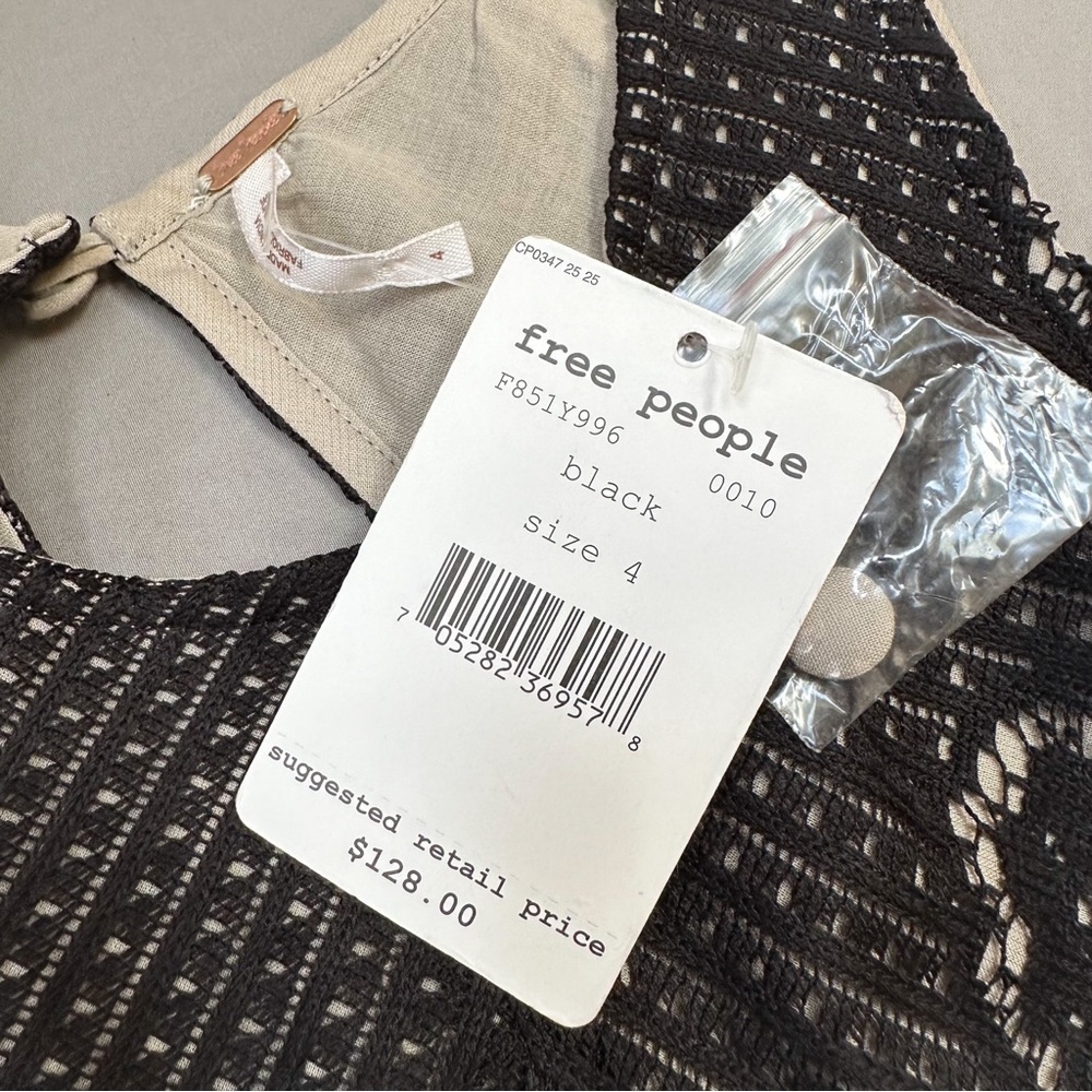 NWT $128! FREE PEOPLE Rocco black lace open back dress, 4. - Picture 5 of 7